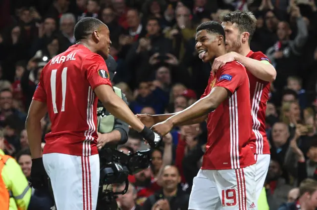 Manchester United celebrate Europa League