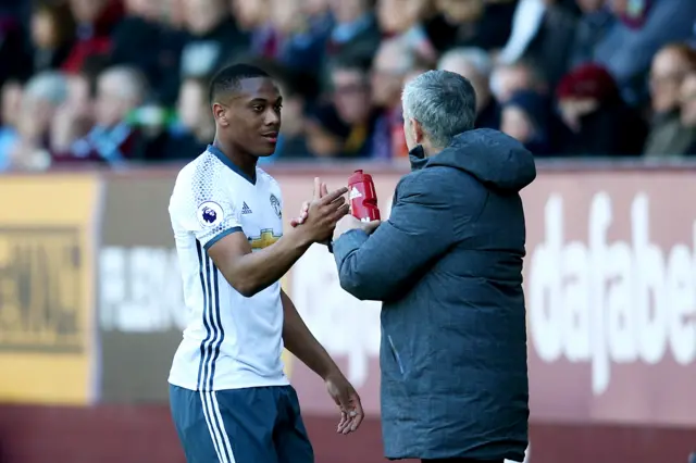 Manchester United's Anthony Martial is substituted