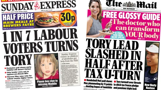 Sunday Express and Mail on Sunday front pages - 23/4/17