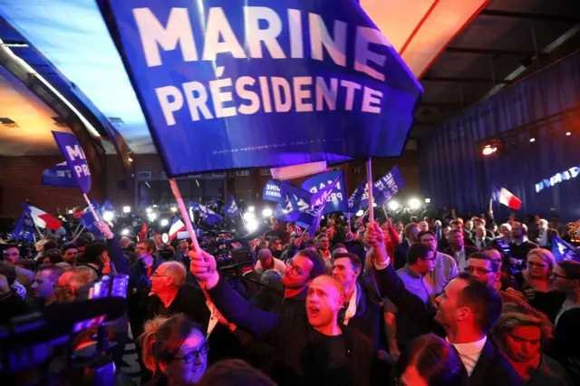 Marine Le Pen supporters celebrating