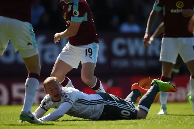 Rooney goes down looking for a penalty