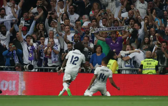 Real Madrid's Casemiro celebrates scoring