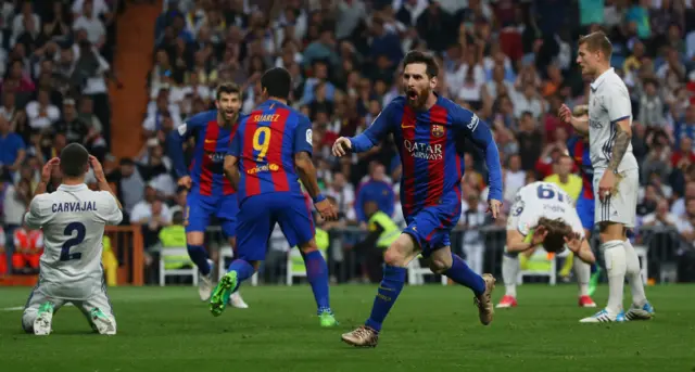 Messi celebrates his equaliser