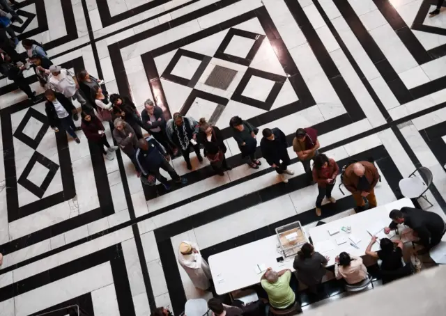 Voters queue in Marseille