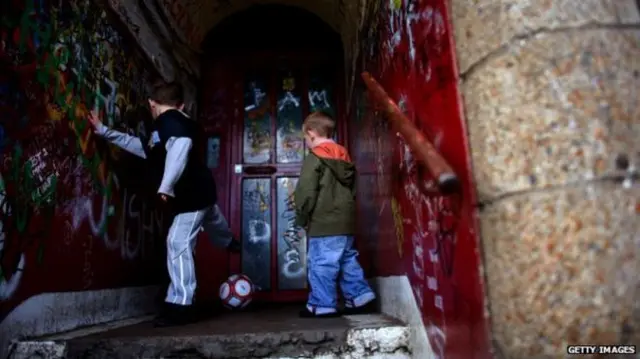 Kids playing football in manky close