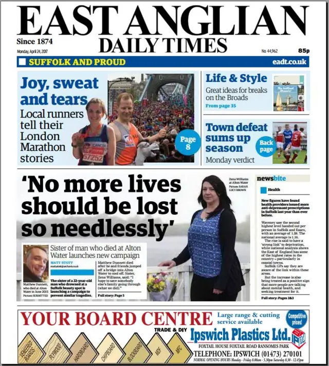 Front page of east edition of the EADT