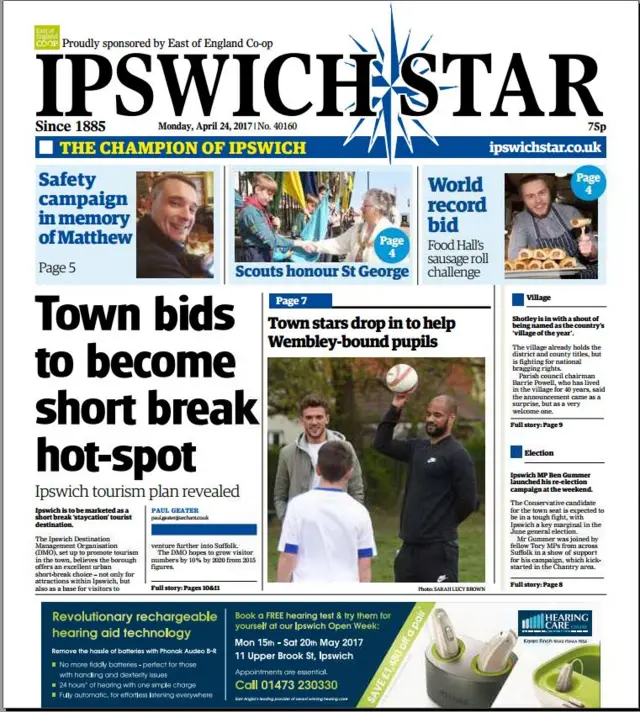 Front page of Ipswich Star