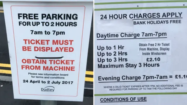 Free parking for two hours - signs