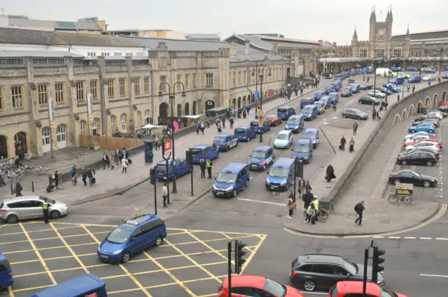 Taxi strike congestion at Temple Meads