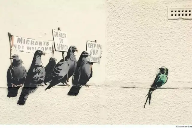 Banksy's birds painting in Clacton-on-Sea