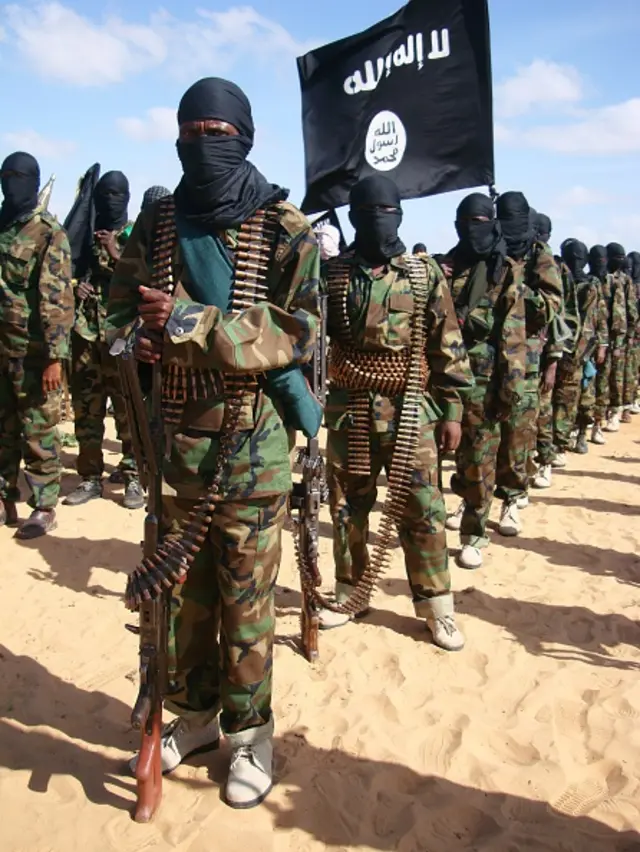 Somali Al-Shebab fighters gather on February 13, 2012 in Elasha Biyaha, in the Afgoei Corridor