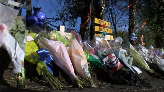 Floral tributes at scene of crash