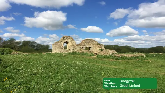 The ruins of St Peter's Church in Stanton Low Country Park