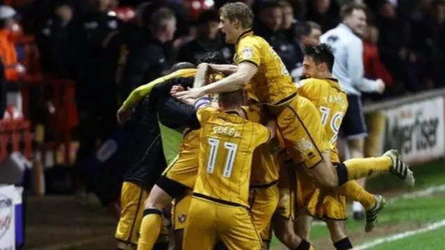 Port Vale players celebrate Chris Eagles' goal