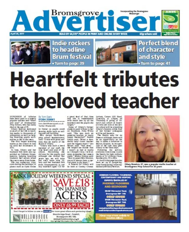 Bromsgrove Advertiser front page