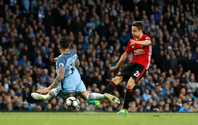 Ander Herrera has his shot blocked