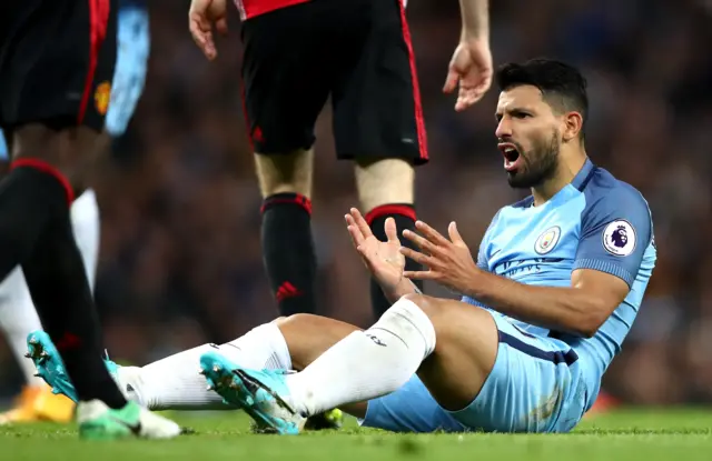 Manchester City's Sergio Aguero looks frustrated