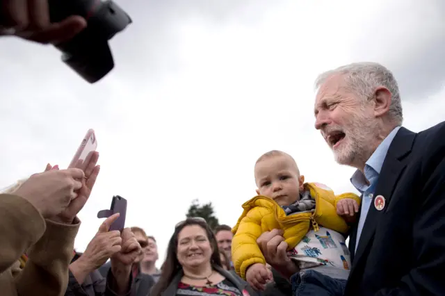 Jeremy Corbyn holding one-year-old Angelo