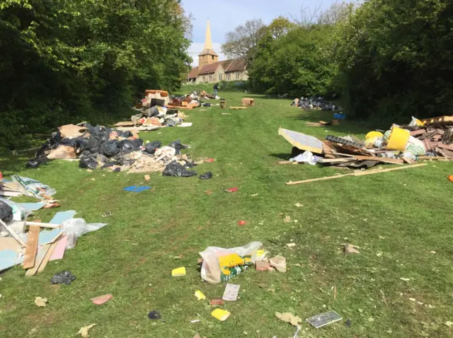 Waste outside St Nicholas Church in Laindon