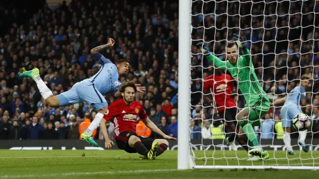 Jesus scores a disallowed goal for Manchester City