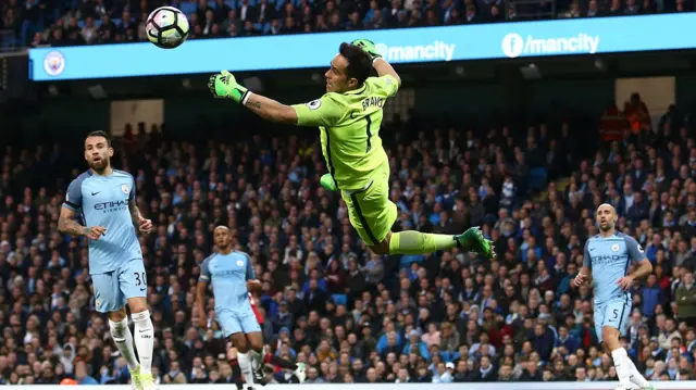 Manchester City's Bravo makes a mistake