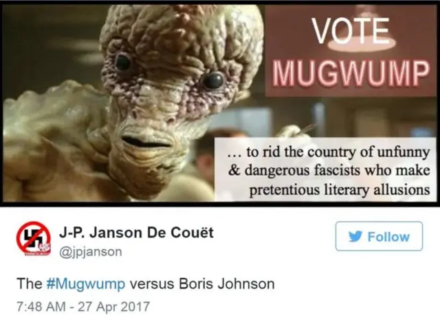 Tweet: "The Mugwump verses Boris Johnson"