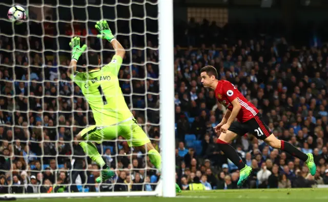 Manchester United's Ander Herrera misses a header