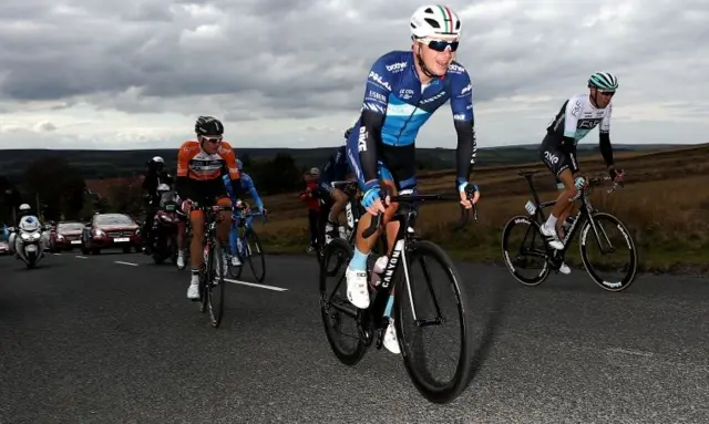 James Lowsley Williams of Great Britain and Bike Channel Canyon rides in the breakaway group