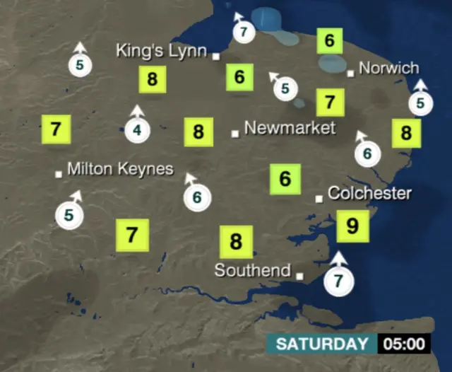 Weather graphic for 05:00 Saturday