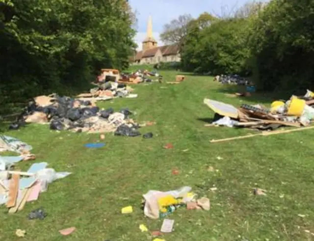 Rubbish in front of St Nicholas Church in Laindon.