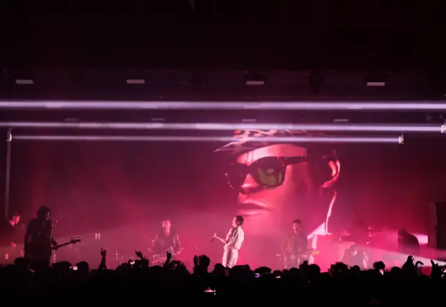 Noel Gallagher (5th right) with Gorillaz