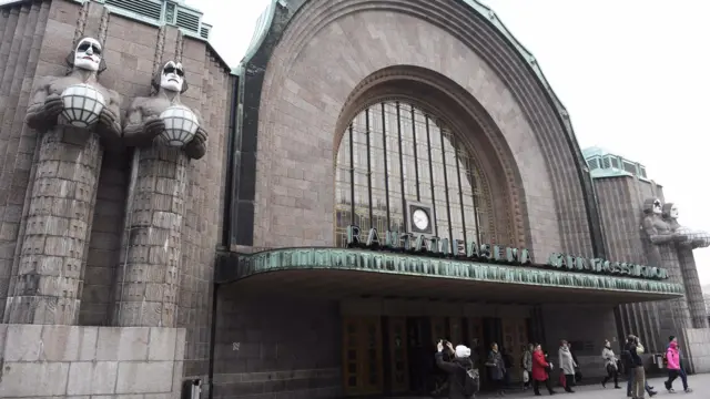 Tribute to the members of the KISS rock band at the Helsinki Central Station
