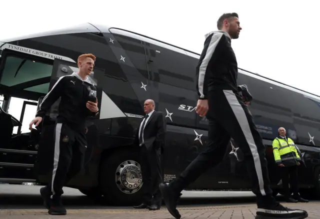 Newcastle team arrive