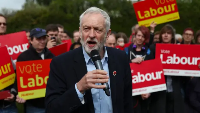 Jeremy Corbyn at a campaign rally in Harlow