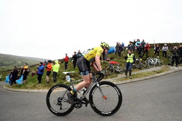 Hannah Larbalestier of Great Britain and Sunsport Velo climbs the Cote Lofthouse during the Women"s Tour of Yorkshire on April 29, 2017 in Harrogate, England