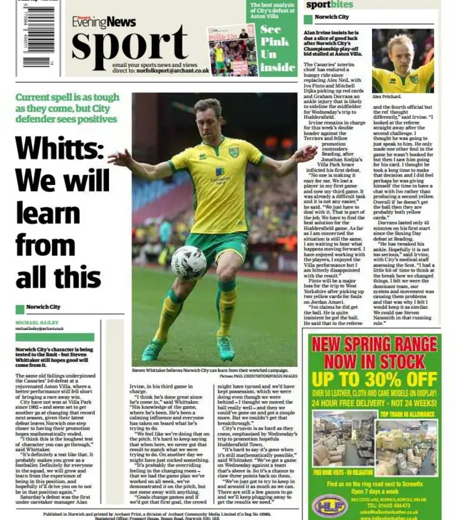 Back page of Norwich Evening News