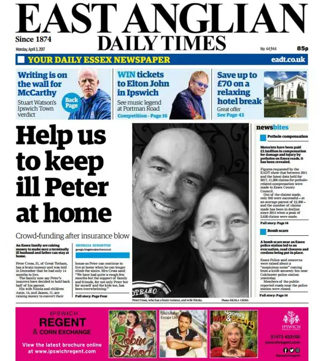 East Anglian Daily Times front page