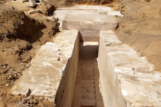 
          An undated handout photo made available on 03 April 2017 by the Egyptian Ministry of Antiquities showing a general view for the remains of a 13th dynasty pyramid, north of King Senefru"s bent pyramids in Dahshur necropolis, 40km south of Cairo, Egypt
        