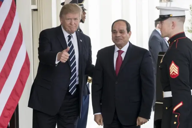 Sisi and Trump at entrance to the White House