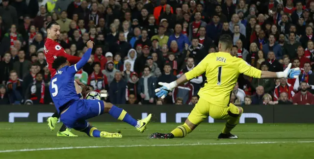 Zlatan Ibrahimovic shoots at goal