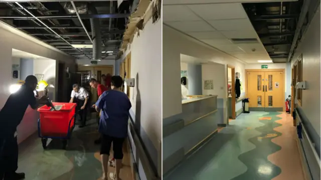 Damage in hospital corridor