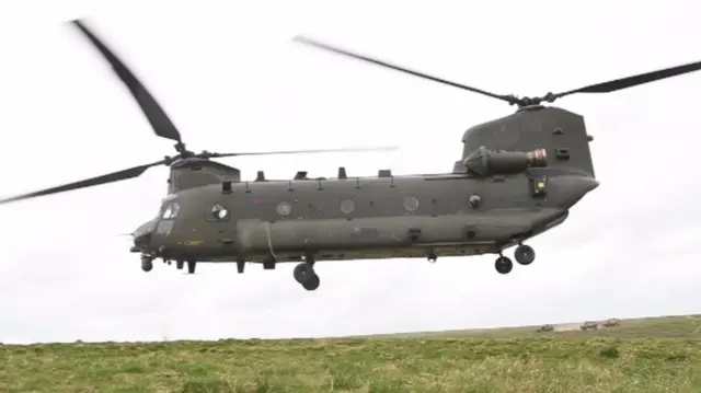 Helicopter in flight above Salisbury Plain