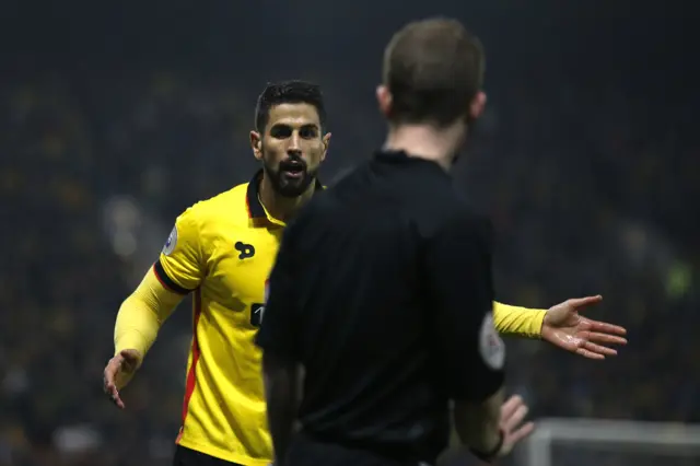 Miguel Britos reacts after being sent off