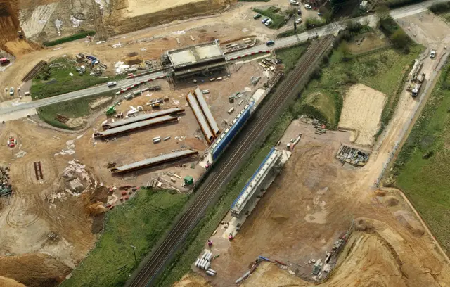 Rail bridge and abutments for the five beams.