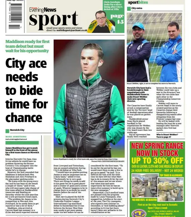 Back page of Norwich Evening News