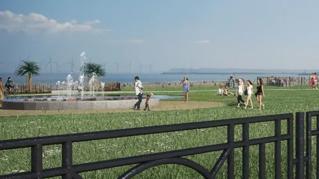 Artist's impression of leisure park with water jets
