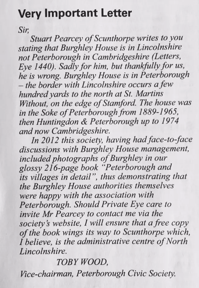 Letter in Private Eye