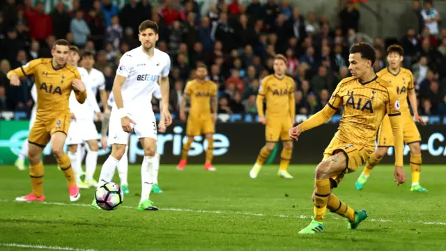 Dele Alli of Tottenham Hotspur scores