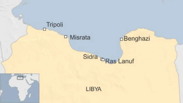 Map shows Misrata along northern Libyan coast