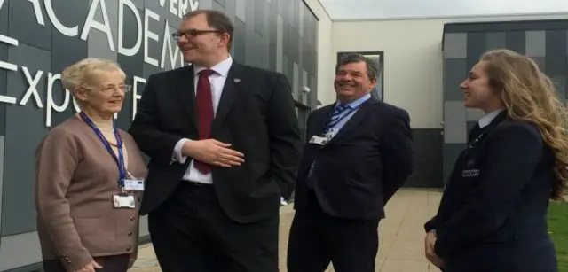 
          Gareth Snell with Councillors Pitt and Funnell, and Amy Statford
        